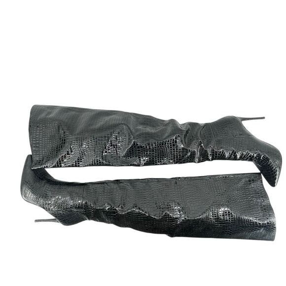 Steve Madden Harlow Black Croco Embossed Over The Knee High Heel Boots Size 8 - Picture 8 of 16
